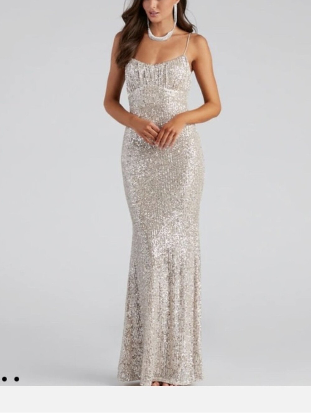 Windsor Silver /goldSequin Spaghetti-Strap Maxi Gown S.L NWT